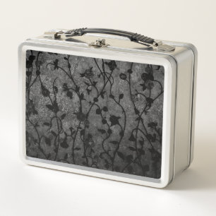 Black and White Gothic Antique Floral Metal Lunch Box