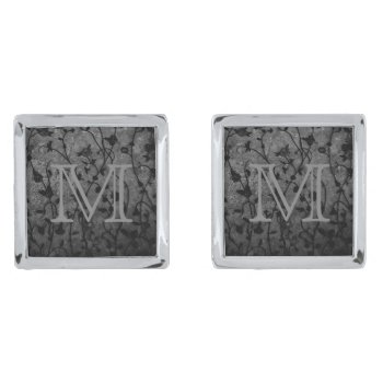 Black And White Gothic Antique Floral Monogram Cufflinks by LouiseBDesigns at Zazzle
