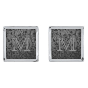 Black and White Gothic Antique Floral Monogram Cufflinks