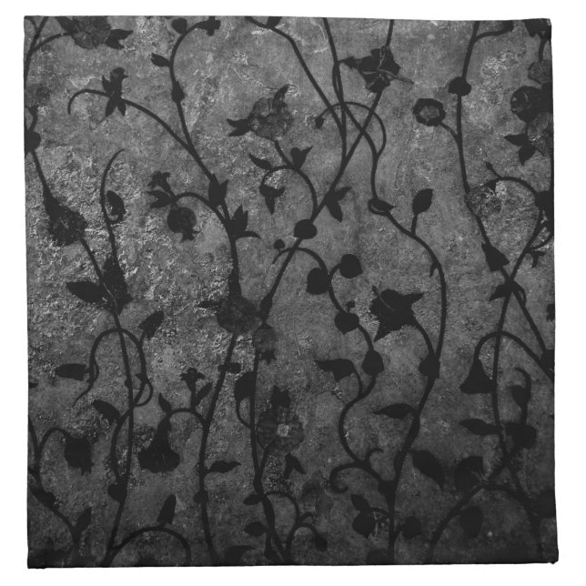 Black and White Gothic Antique Floral Napkin (Front)