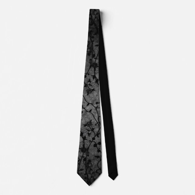 Black and White Gothic Antique Floral Neck Tie (Front)