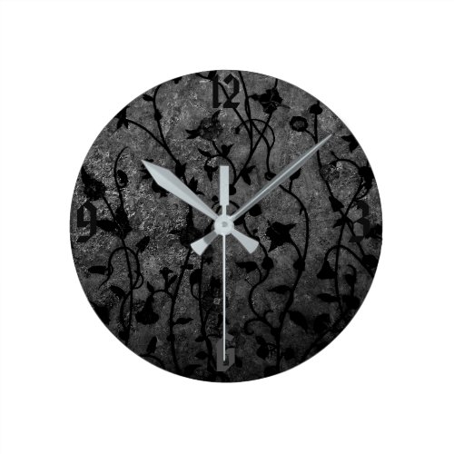 Black and White Gothic Antique Floral Round Clock