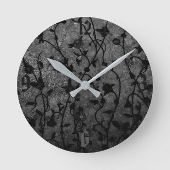 Black And White Gothic Antique Floral Round Clock by LouiseBDesigns at Zazzle
