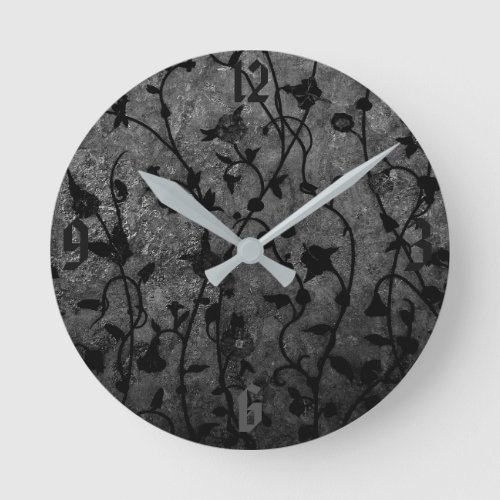 Black and White Gothic Antique Floral Round Clock