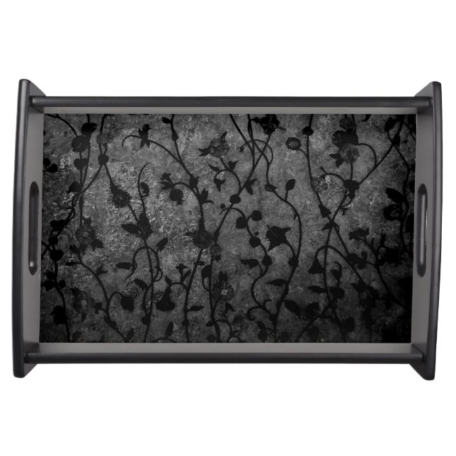 Black and White Gothic Antique Floral Serving Tray (Front)