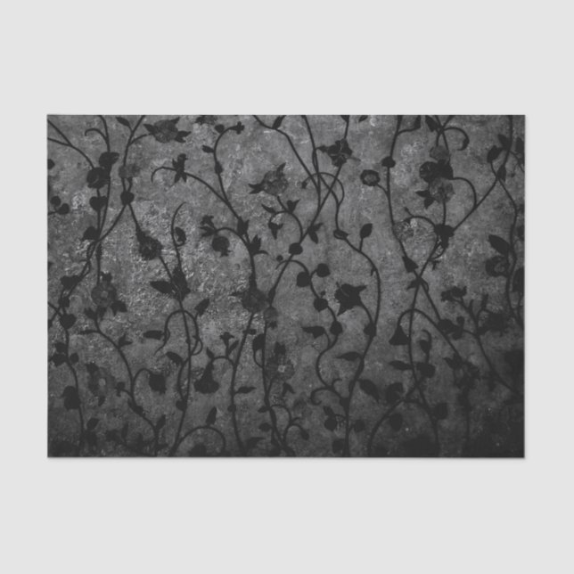 Black and White Gothic Antique Floral Tissue Paper (Front)