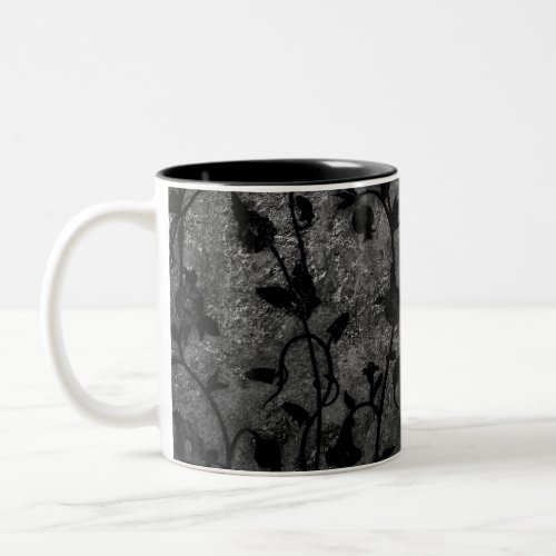 Black and White Gothic Antique Floral Two_Tone Coffee Mug