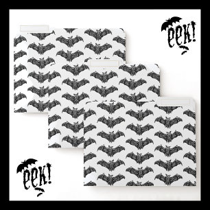 Black and White Gothic Bat Pattern Design File Folder