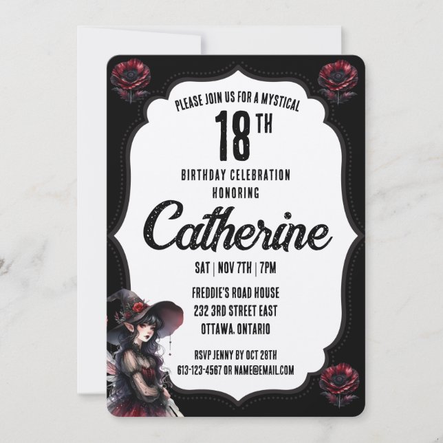 Black and White Gothic Birthday Invitation (Front)
