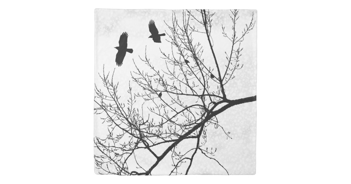 Black and White Gothic Crows and Birds in Tree Duvet Cover Zazzle