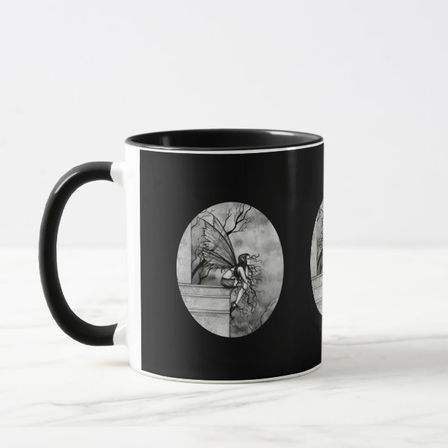 Black and White Gothic Fairy Mug, Cup (Left)