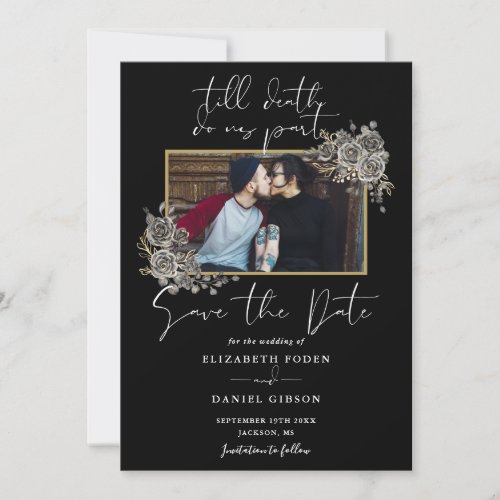 Black And White Gothic Floral Photo Wedding Save The Date