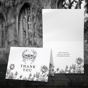 Black And White Gothic Floral Skulls Wedding Letterpress Thank You Card