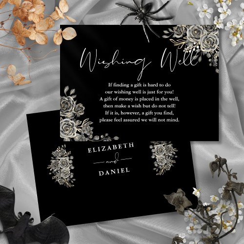 Black And White Gothic Floral Wishing Well Wedding Enclosure Card