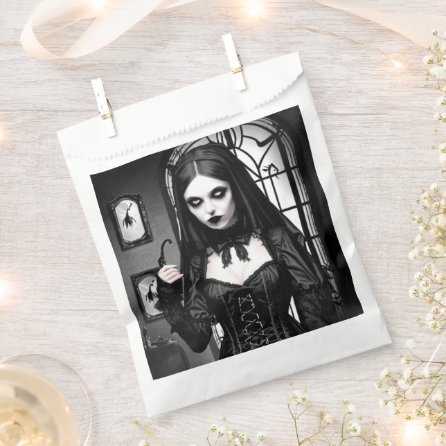 Black and White Gothic Girl Halloween Favor Bag (Clipped)