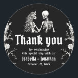 Black and White Gothic Halloween Skeleton Wedding Classic Round Sticker<br><div class="desc">💀 Black and White Gothic Skeleton Wedding Sticker – Halloween Edition Seal your love with a spine-chilling touch! 🕯️🖤 These Black and White Gothic Skeleton Wedding Stickers feature a hauntingly romantic skeleton couple in a vintage-inspired design — perfect for Halloween weddings, gothic ceremonies, or spooky fall celebrations. The timeless black-and-white...</div>