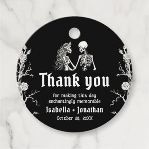 Black and White Gothic Halloween Skeleton Wedding Favor Tags