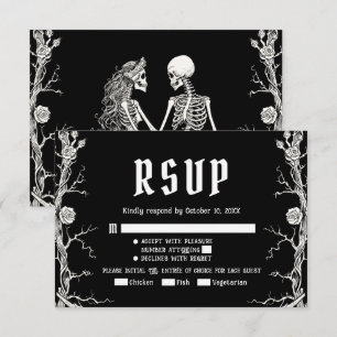 Black and White Gothic Halloween Skeletons Wedding RSVP Card