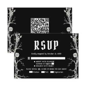 Black and White Gothic Halloween Skeletons Wedding RSVP Card