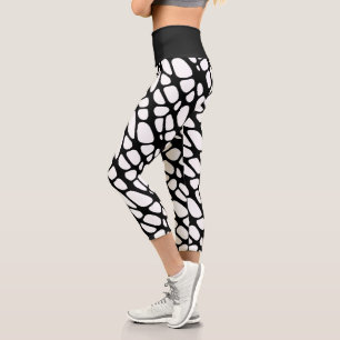 Black and White Gothic Organic Web Pattern Capri Leggings