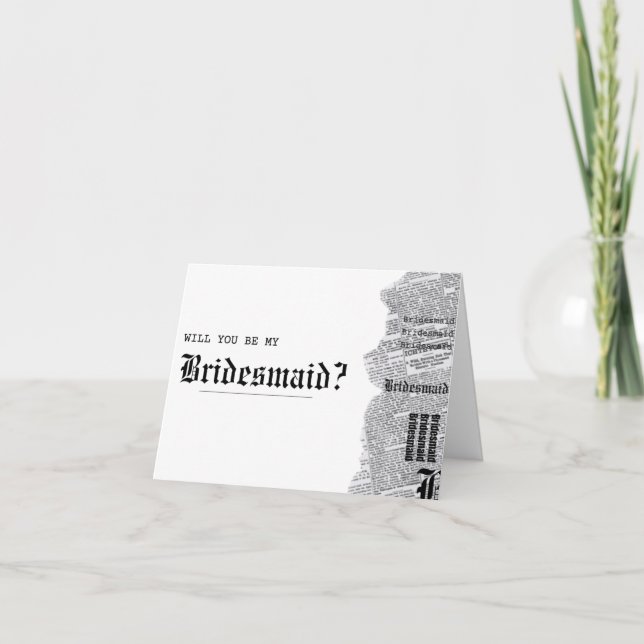Black and White Gothic Rep Bridesmaid Proposal Card (Front)