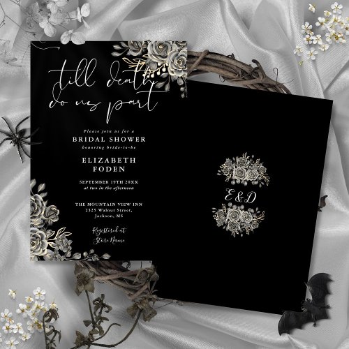 Black And White Gothic Roses Floral Bridal Shower Invitation