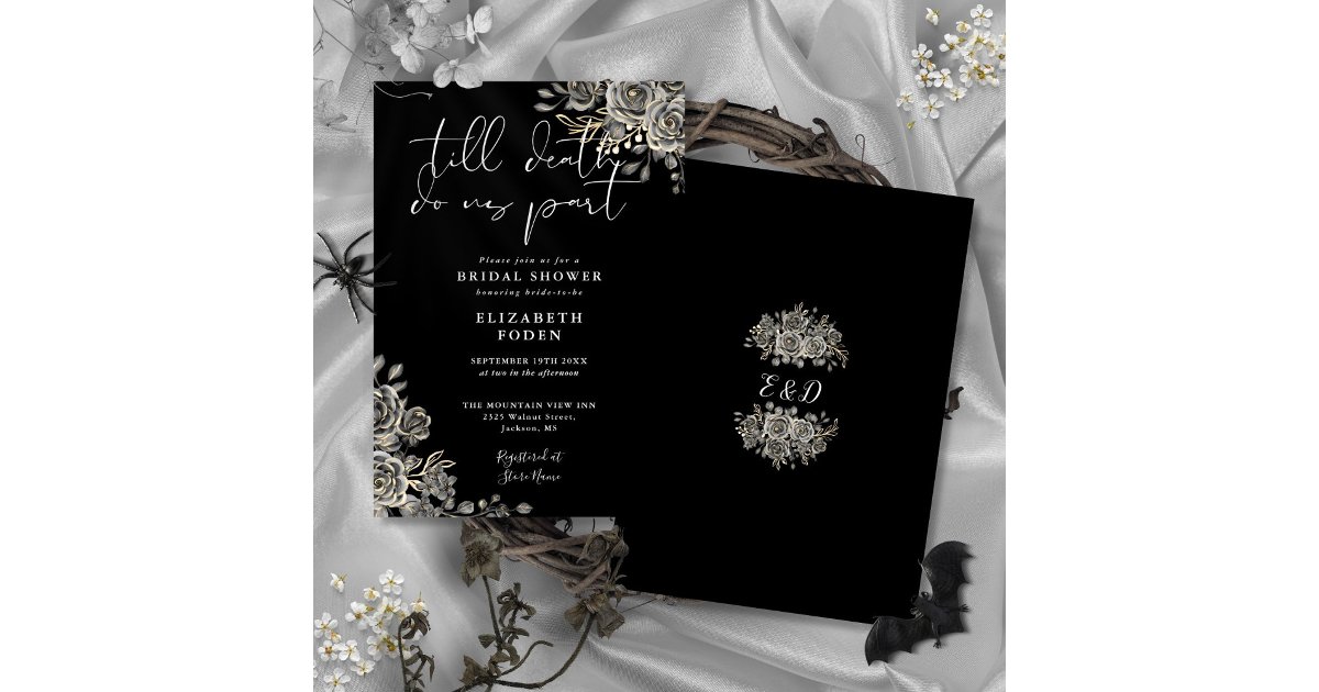 Black And White Gothic Roses Floral Bridal Shower Invitation | Zazzle