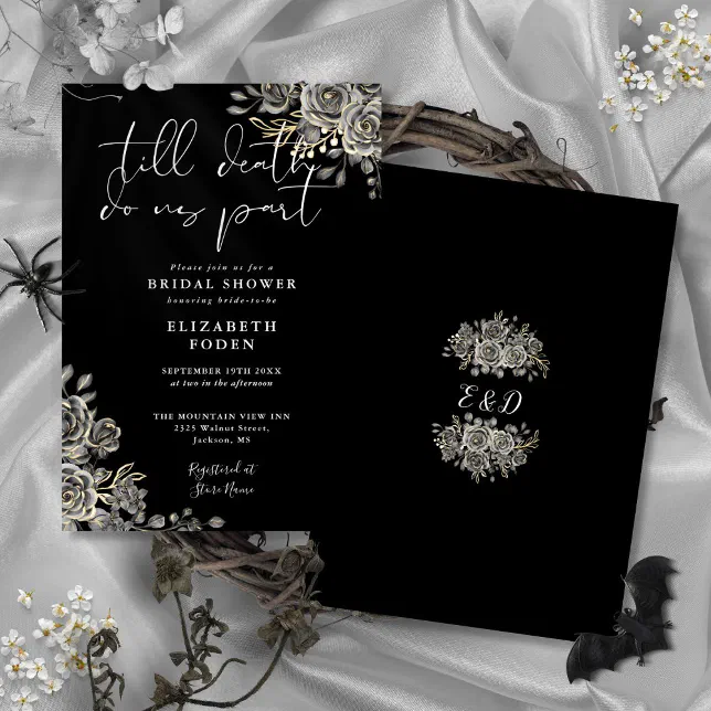 Black And White Gothic Roses Floral Bridal Shower Invitation | Zazzle
