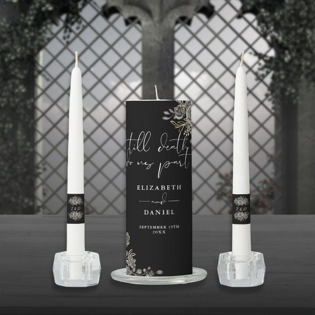 Black And White Gothic Roses Floral Wedding Unity Candle Set (Black And White Gothic Roses Floral Wedding Unity Candle Set)