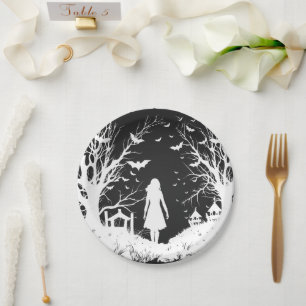 Black and White Gothic Scene Paper Plates
