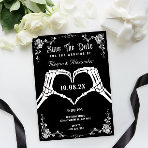 Black and white gothic skeleton photo wedding  save the date