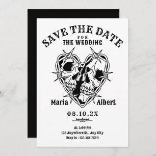 Black and white gothic skull couple wedding save the date