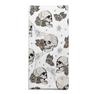 Black and White Gothic Skulls and Roses Halloween Cloth Napkin