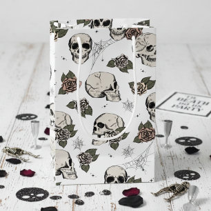 Black and White Gothic Skulls and Roses Halloween Small Gift Bag
