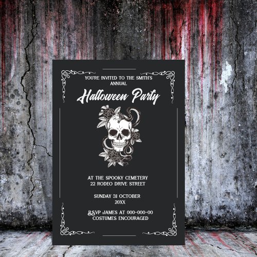 black and white  gothic spooky halloween invitation