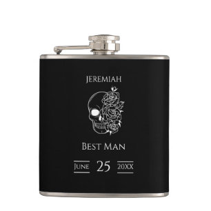 Black and white Gothic Wedding Best Man Flask