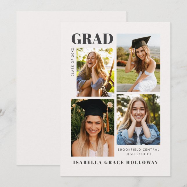 Black and White Grad Announcement With Photos (Front/Back)