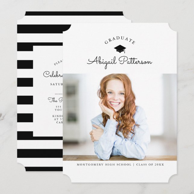 Black and White Grad Party Invitation (Front/Back)