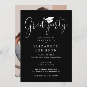 Black And White Grad Party Photo Graduation Invitation