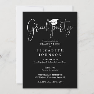 Black And White Grad Party Script Graduation  Invitation
