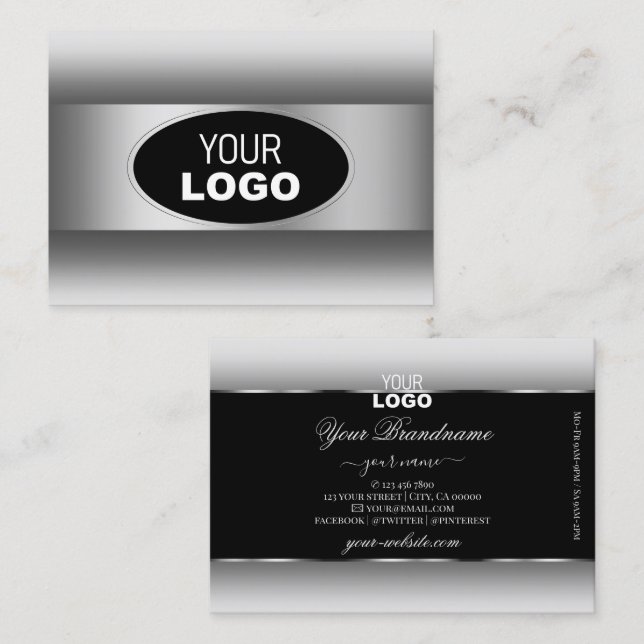 Black and White Gradient Logo Silver Oval Frame Business Card (Front/Back)