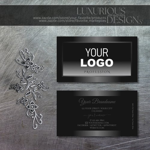 Black and White Gradient Shimmery Frame add Logo Business Card