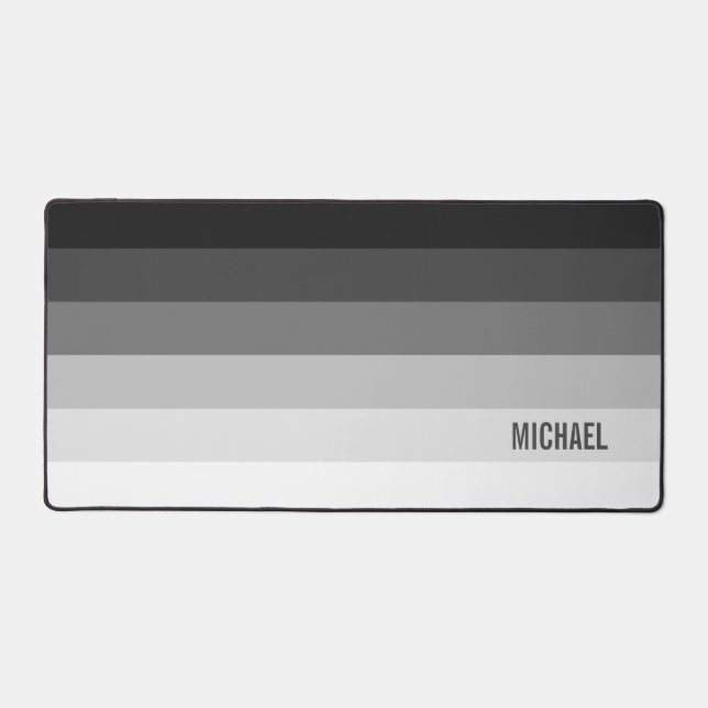 Black and White Gradient Stripes with Name Desk Mat (Front)