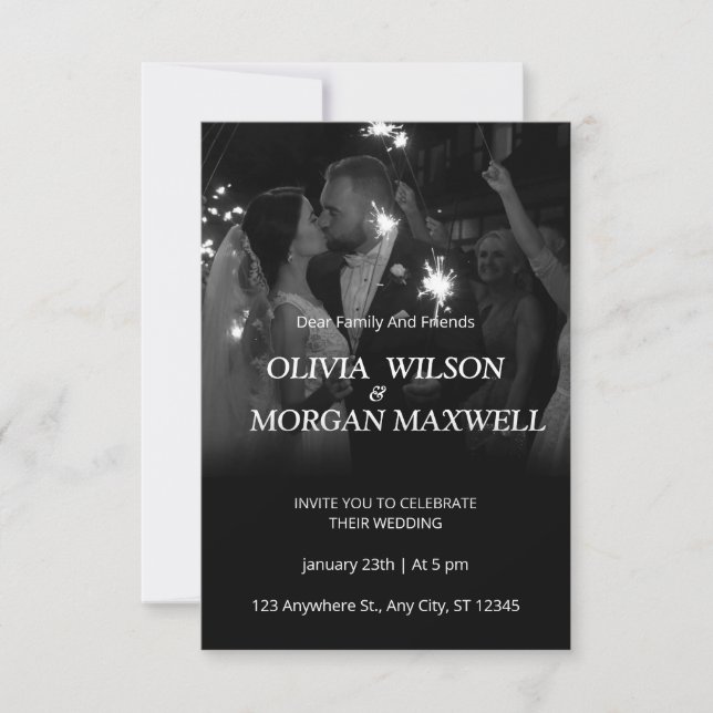 Black and White Gradient Wedding Invitation (Front)