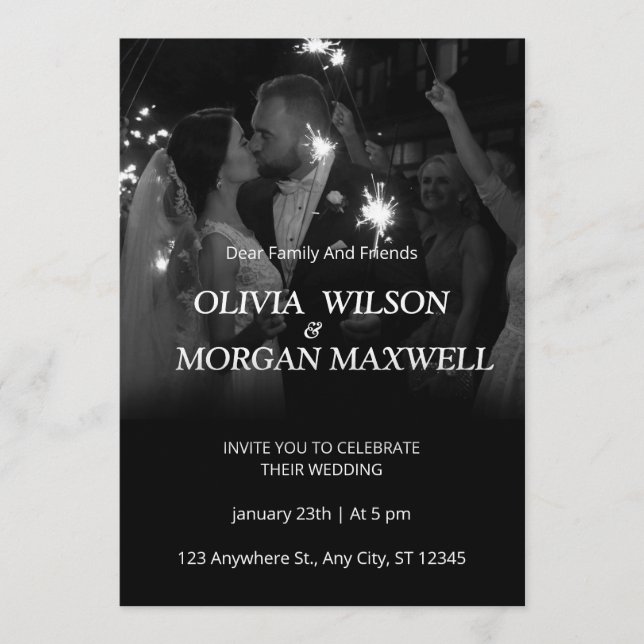 Black and White Gradient Wedding Invitation (Front)