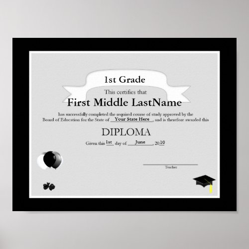 Black and White Graduate Homeschooler Diploma Poster