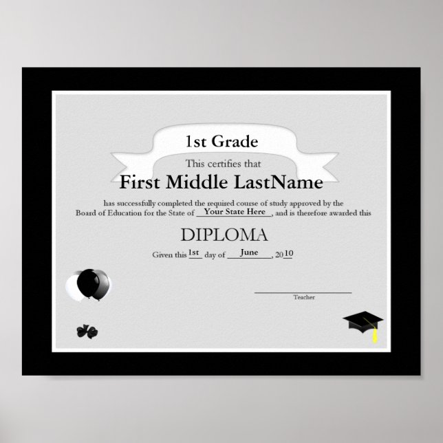 Black and White Graduate Homeschooler Diploma Poster (Front)