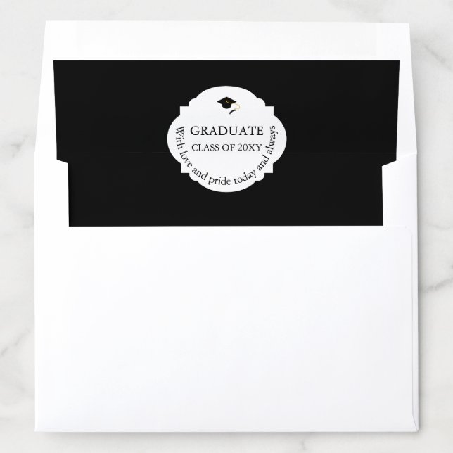 Black and White Graduate Modern Elegant Graduation Envelope Liner (In Envelope)