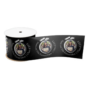 Black and White Graduate Photo, Cap Tassel Diploma Satin Ribbon