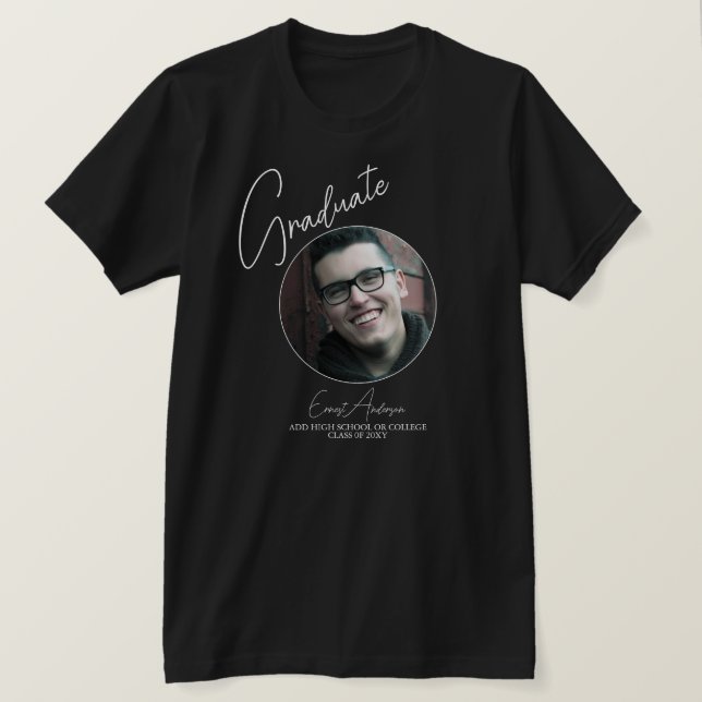 Black and White Graduate Photo Graduation Men's T-Shirt (Design Front)